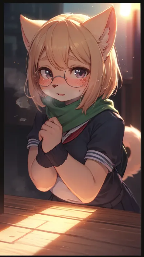 Pure Love , being Confessed , School cat girl, Cat Whiskers , winter school uniform, hide mouth by scarf , round glasses , Disarray tied hair , butter face , loose body , Freckles , ugly geek , steamy breath , winter , in the after school ground , (Sumilux...