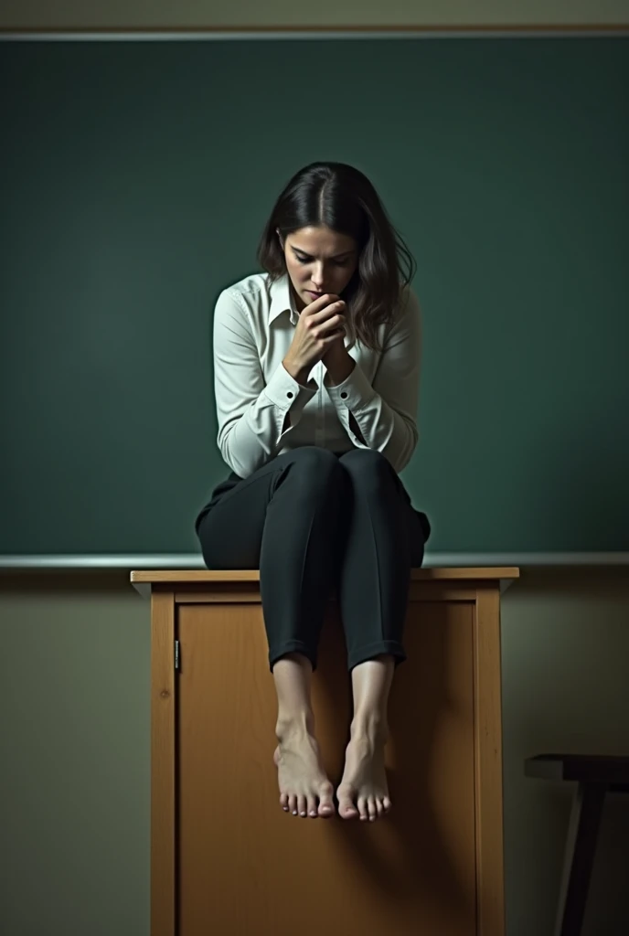 Sitting on the podium，Female teacher licks her smelly feet