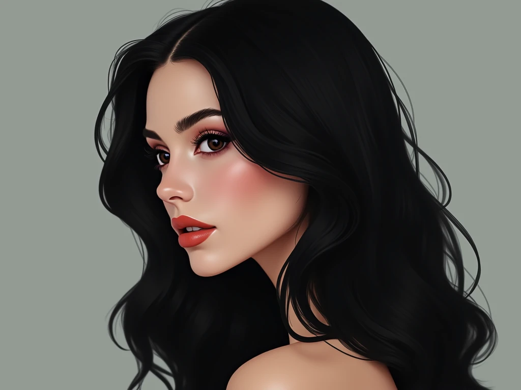 Create a black-haired woman with black eyes and who is a profile photo