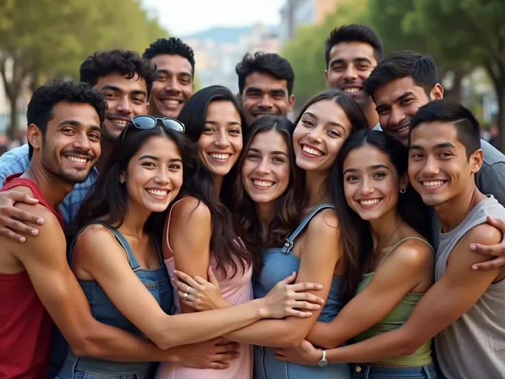  A diverse group of Mexican people , including men ,  women,  ren and adults of various ages and social backgrounds ,  standing together in a warm and friendly embrace . They radiate unity and solidarity ,  symbolizing mutual support and a sense of brother...