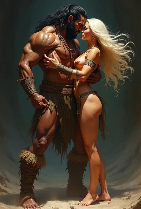 A picture of a dark-skinned man without clothes with a slim blonde woman sexy warriors 