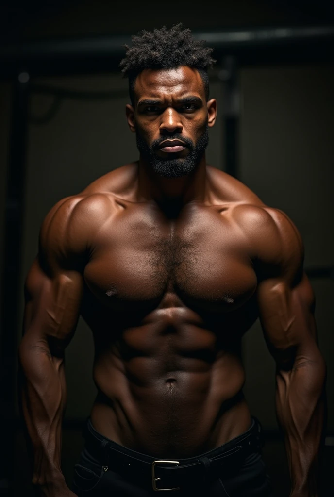 Handsome black man has muscles showing off tangled armpit hair