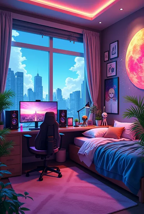 gaming bedroom and clear with anime style