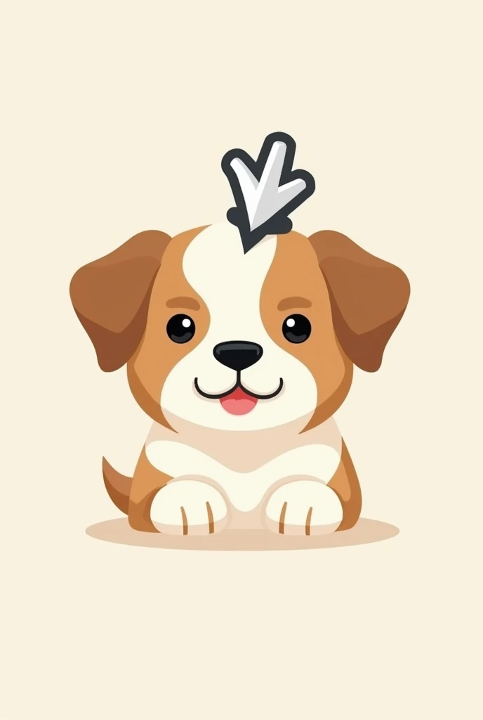 Create an icon with a mouse arrow pointing to the northeast on the head of a brown-white dog. It can move. Number of 1 photo