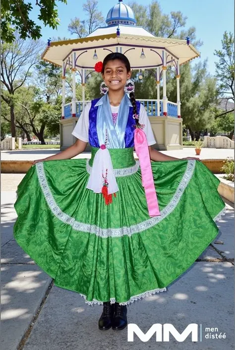 Boy and girl posing typical clothing of the region ,  add the following phrase at the bottom of the image "MEN DISTEÉ " 