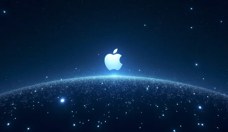 
The night sky is full of stars and in the center is the Apple campaign logo 
the logo is aligned with the background