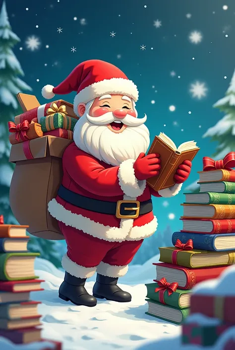 Santa claus with books as gifts. Anime