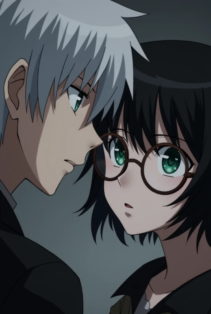 Tokyo Ghoul Kaneki has white hair with a touka she is wearing glasses and has green eyes they are in front of the photo not on the side only she has green eyes his is normal black hair up to her chin and without bangs and sashes thats one more 
 Perfect, r...