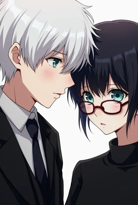 Tokyo Ghoul Kaneki has white hair with a touka she is wearing glasses and has green eyes they are in front of the photo not on the side only she has green eyes his is normal black hair up to her chin and without bangs and sashes thats one more 
 Perfect re...