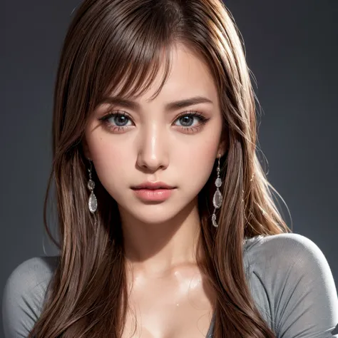 masterpiece, 8K, Award-winning photo, photoRealistic, Realistic, Very detailed, Ultra-high resolution, Ray Trakun, ///one person, (A tight gray sports wear that completely covers her breasts:1.2), The most beautiful, 30-year-old, (sexy, Japanese beauty), l...