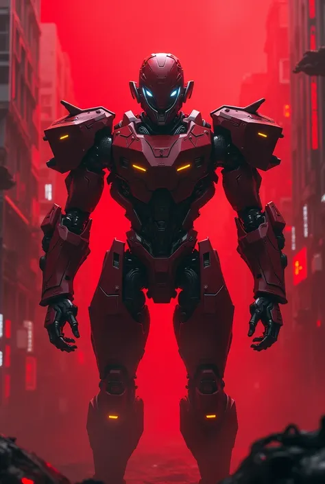 Maroon blood red with yellow really cool and awesome anime cyberpunk red background robot