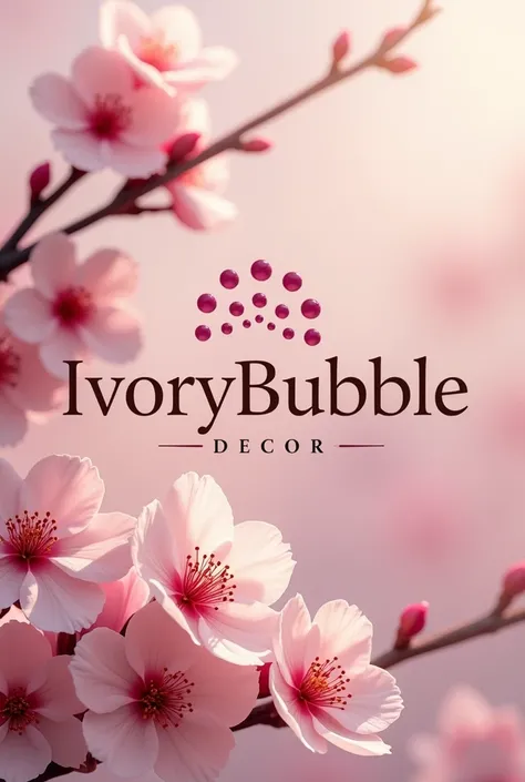 Create a brand name for my decoration company with the name IvoryBubble Decor . Use capital letter I and capital letter B. Ivory and Bubble must be written together. With cherry blossoms and petals. Use a nicer font 