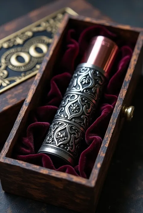 A kpop Lightstick in gothic and vintage style with the box