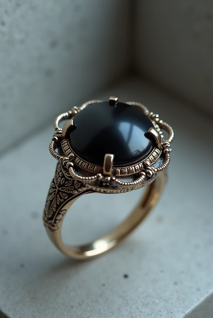 Ring with a black stone in the center