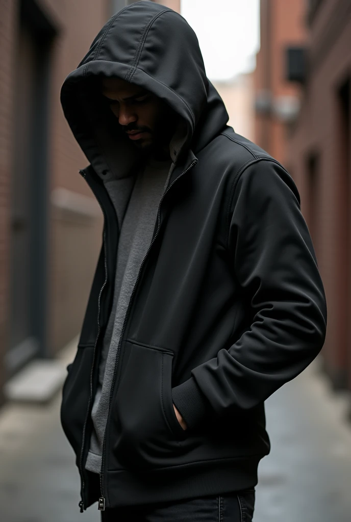 black cotton hoodie with gray lininig