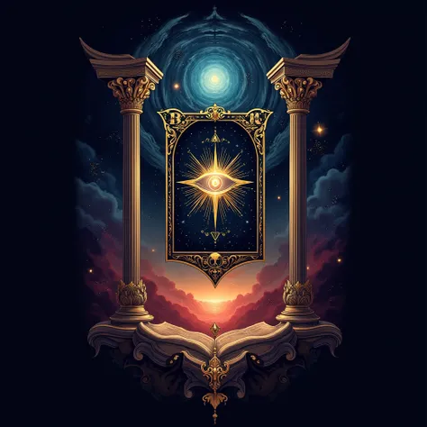  A detailed and elegant logo for a channel called Tarot , Astrology, Esotericism and Ovultism .  The design must feature a central symbol ,  like a mystical Tarot card floating on a starry or esoteric mystical background. In the center of the letter,  a br...