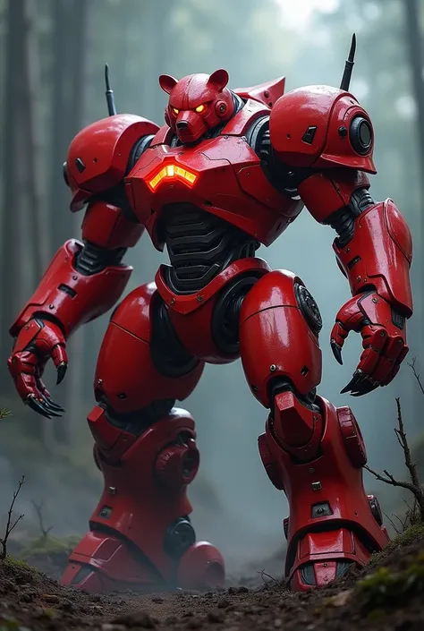 Angry bear bodied red color robot claws with sharp claws 