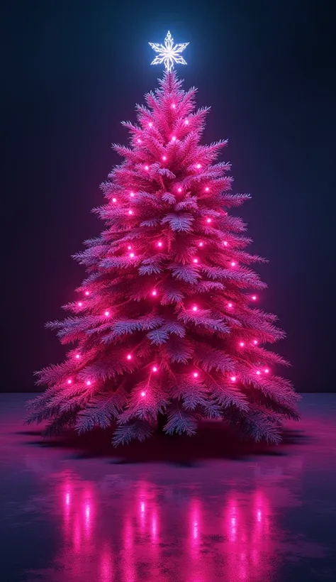 A Christmas tree covered in colorful lights, neon pink , 4k, 8k, highres, masterpiece:1.2, ultra-detailed, realistic, photorealistic, photo-realistic:1.37, studio lighting, ultra-fine painting, sharp focus, physically-based rendering, extreme detail descri...