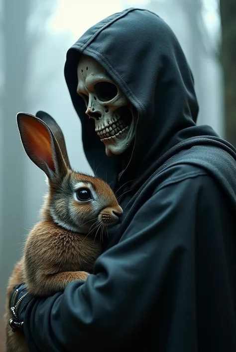 a close up of a rabbit, person and a helmet, 8k highly detailed ❤🔥 🔥 💀 🤖 🚀, Dark digital art, more detailed , Profile photo, hooded skull, Profile photo 1024px, ( ( ( Skeleton ) ) ), in a threatening manner. Unreal 5,  Special Operations Head with mask ,  ...