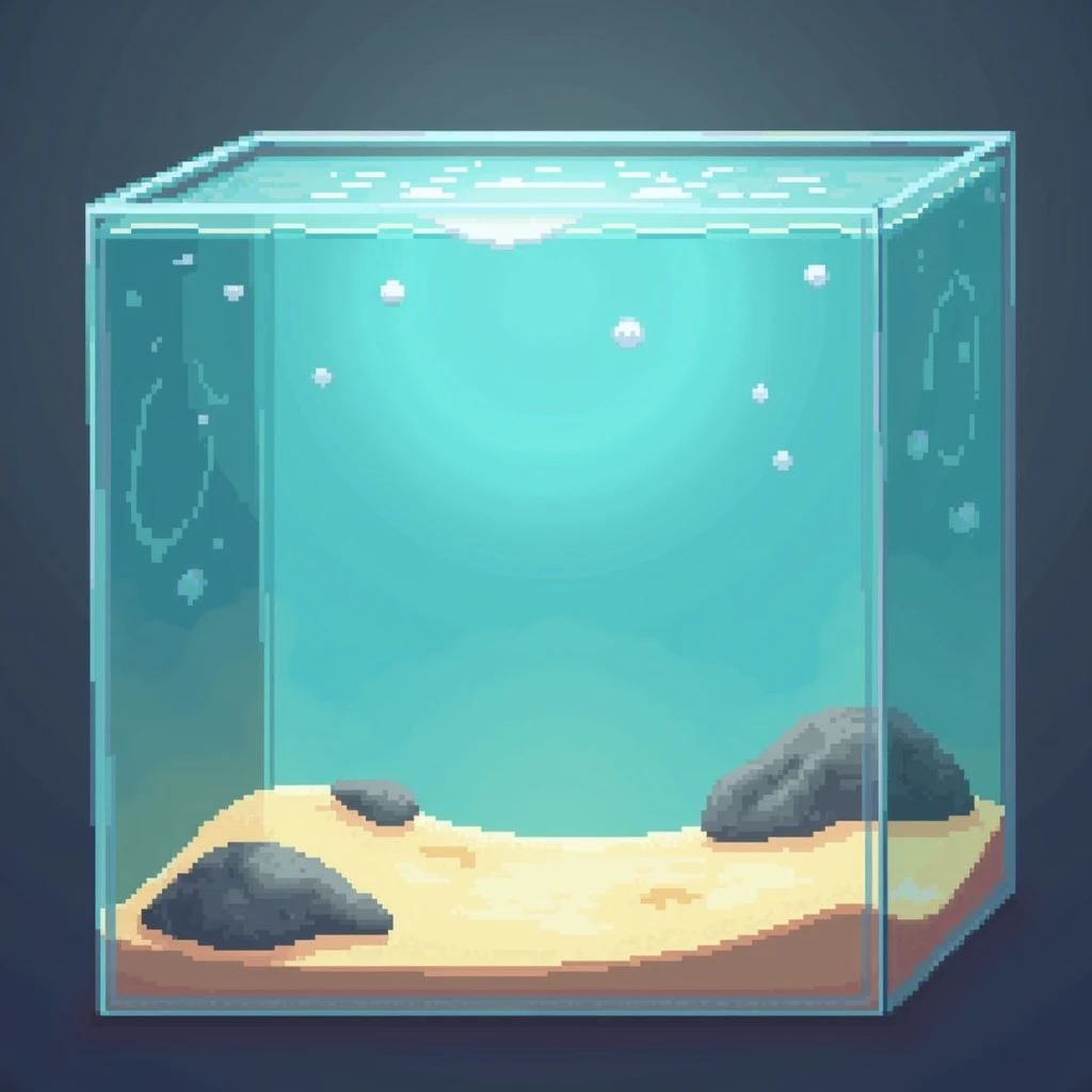  create a background of a small aquarium in 2D pixelart for a retro game, Just show sand and water ,  DONT show plants , Dont rock , Neither sky 