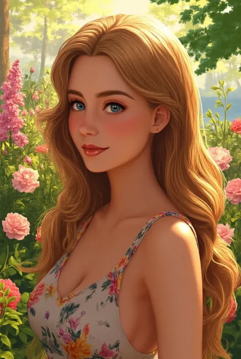 Prompts
Copy
[(realistic, vibrant colors:1.5) ::7], (masterwork:1.4), BREAK (1female, beautiful young woman, radiant smile), long wavy hair, [blonde hair: brown hair: 0.60], sparkling blue eyes, BREAK (elegant dress:1.2), floral patterns, BREAK (lush garde...