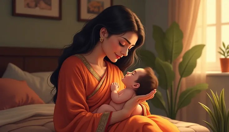 mother in saree with baby