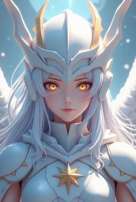 Anime girl White Star Valkyrie Helmet White Hair 