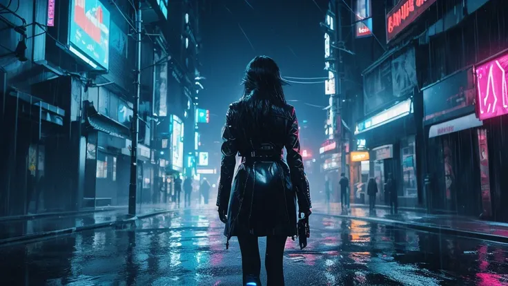 A mysterious figure standing in digital rain, surrounded by floating memory fragments, lunar prisms casting light, cyberpunk aesthetic, glitch effects, dark atmosphere with neon accents, detailed environment, cinematic composition, high quality digital art...