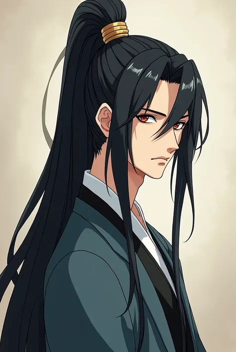  long hair， man，antiquity， Anime Style, Single, M-shaped bangs，Annoyed , ，grace， Shiny Hair, High Ponytail，hair band, Black Hair， white skin