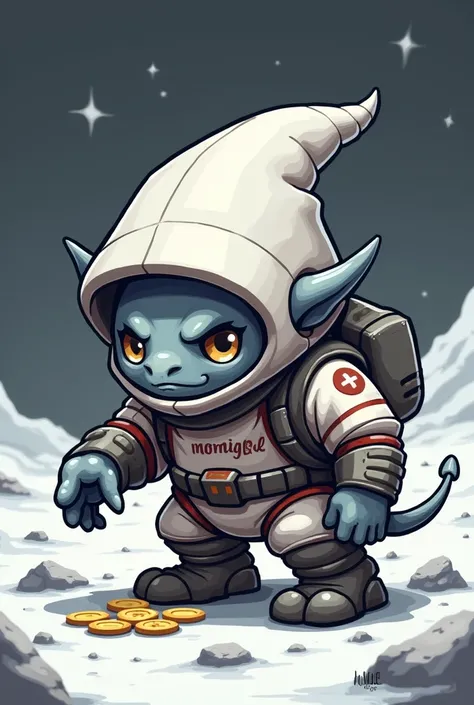 the icon for the Moon Goblins  , these are greedy space goblins who hunt for alto coins on the moon and are dressed in hunting outfits marked MOONGBL