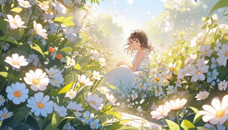  best quality, cute girl,Surrounded by flowers, Calm Morning 