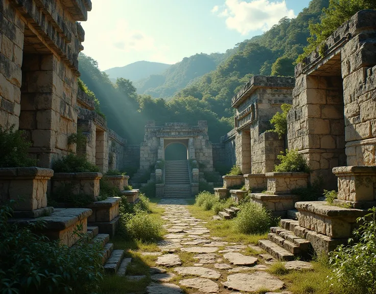 Realistic, theme is "ruins of ancient cities", ruins of Aztec civilization, city plundered by the Spaniards, history tells the truth, sophisticated design, advanced lighting technology, live-action photos 8K quality