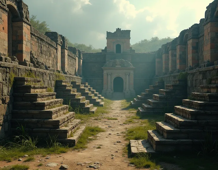 Realistic, theme is "ruins of ancient cities", ruins of Aztec civilization, city plundered by the Spaniards, history tells the truth, sophisticated design, advanced lighting technology, live-action photos 8K quality