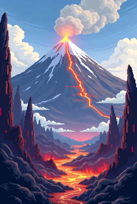 2D images，There are volcanic elements，Pixel Style