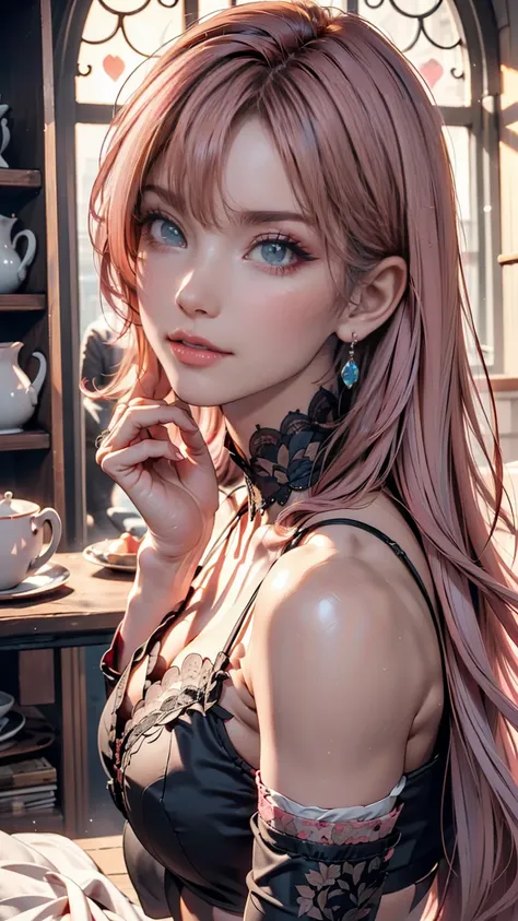 ( Antique Style ,  Girly : 1.2,  Pink Hair: 1.1,  blue eyes: 1.1,  big eyes)