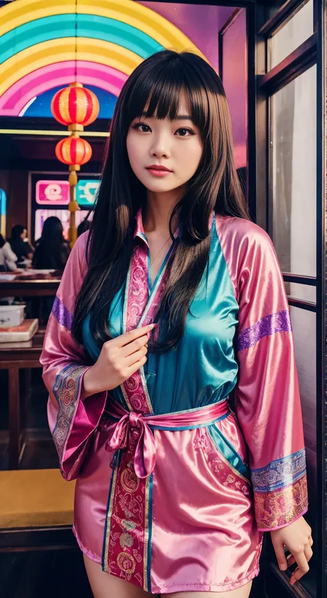 In the modern time tunnel，Calling the hearts of Chinese women，Open the door to retro。Treasure discovered in the 1970s，Colorful memories flow through clothes，Unique patterns weave the melody of time。Wear vintage robe，Chinese women enter the psychedelic 1970...