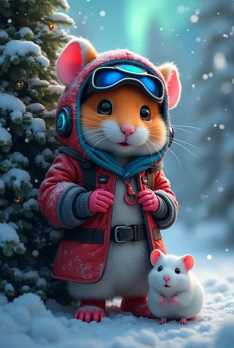 A beautiful cyberpunk hamster lady, native American facial features, wearing a hamsteri custome, wearing cyberpunk winter armor high technology hamster, design , colorful detailed hanster cyberpunk armor designs, ultra realistic composition, comauflage beh...