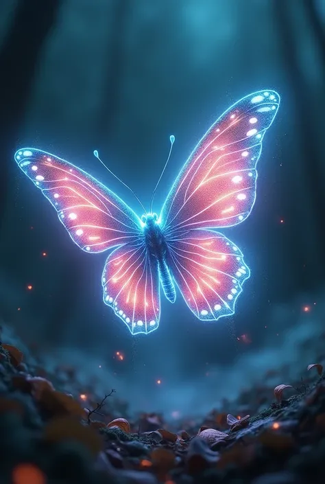 Image of the Patronus from the Harry Potter Universe in the form of a Red Admiral (Vanessa atalanta) butterfly. Type: magical energy. Colors: classic light blue glowing Patronus color, with bright red splashes. A great huge light blue energy, almost a blav...