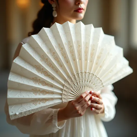 Create an image with a large white hand fan 