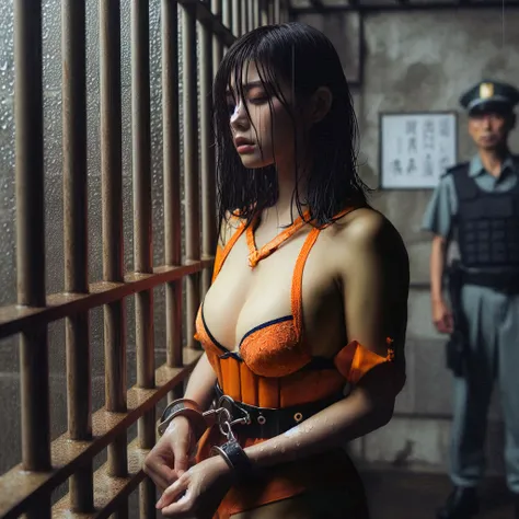 japanese female prisoner in orange bra and panty
