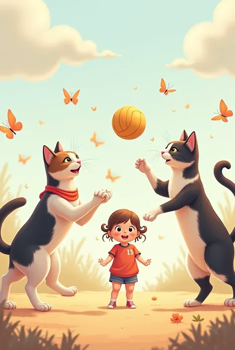 Calico and lead cats, volleyball, 
baby girl, Butterflies Without Landscape 