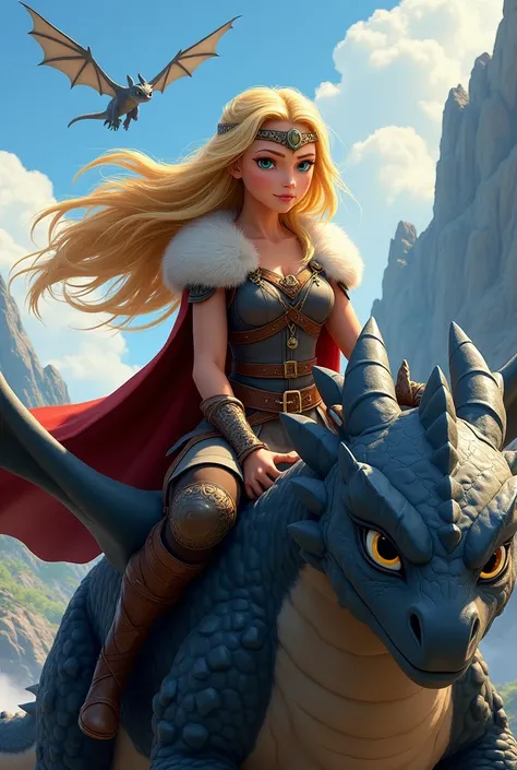 Viking girl ,  blond hair,  blue eyes,  dragon rider , ulfhednar ,  cartoon how to train your dragon