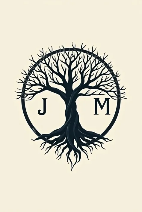 A round symbol with Igdrasil with a letter j and a letter M one on each side of the 2d tree