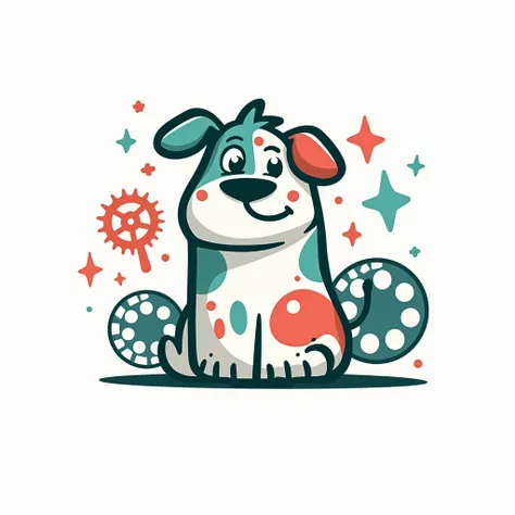 :Create a flat vector, illustrative-style abstract concept logo design for PetToonNation, showcasing a lively doodle of a cartoon pet juxtaposed with animated film reels and stars, representing creativity and storytelling. Use a color scheme of teal and co...