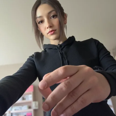 Sexy anime character, petite build, she has long brown hair, she has dark brown eyes, she is an onlyfans model, she is a gamer, she looks innocent but she is naughty, she is a goddess