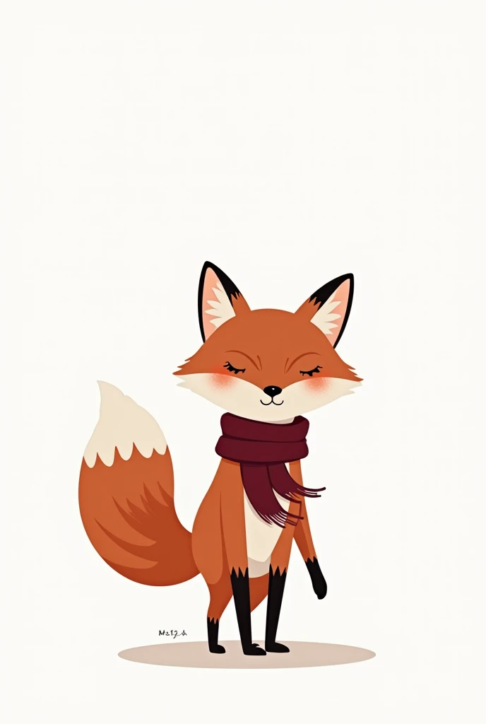 a create cute winter fox waring a wine with white background shiloutte style