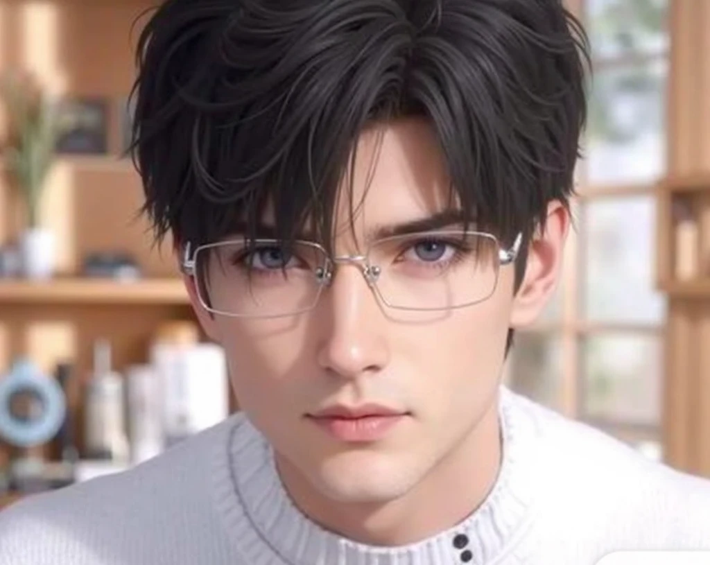 "Portrait of a  man with features similar to Zayne from Love and Deep Space. He has sharp, expressive eyes, a slightly angular face, and short, tousled black hair with a hint of softness. He wears sleek, modern glasses, giving him a sophisticated yet appro...