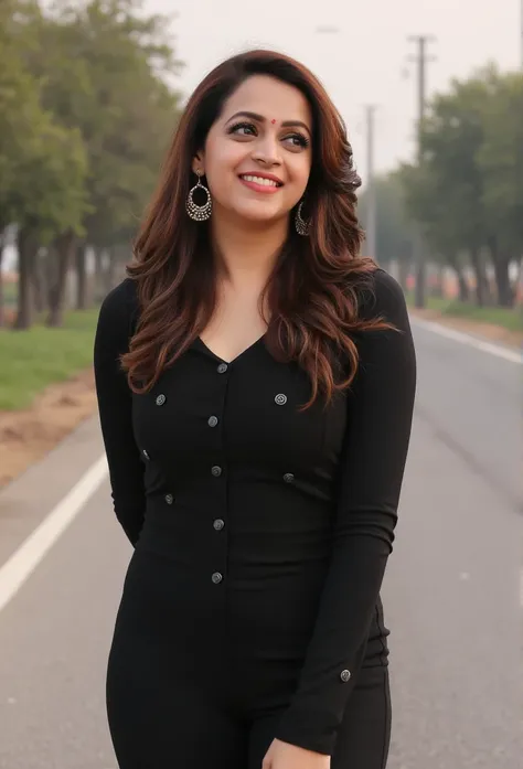 (highly detailed) Hot indian woman is wearing dark matte black one part bike suit with bike leggings with padding made out of polyester has blond wavy hair freckles and her ass is bigger her brest is big HD real photo 8K she is fit her waist is curvy she i...