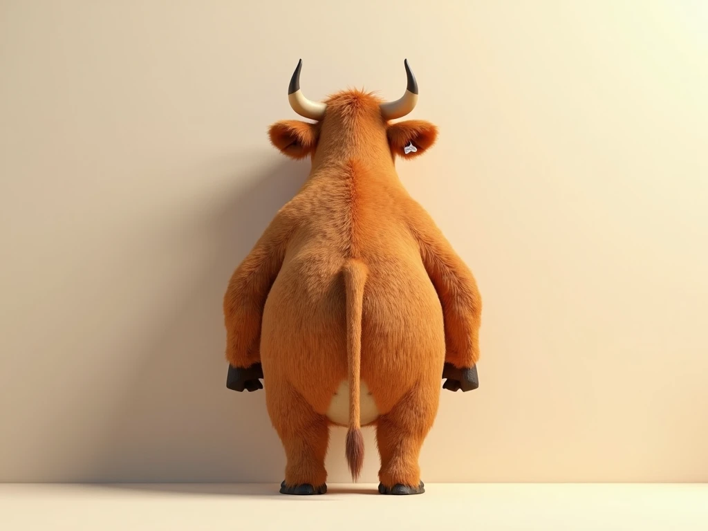 Fat cow facing back to the wall Pixar style 3d realistic 