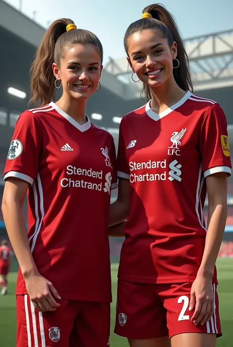 Two women friends arsenal kit wear: liverpool kit wear